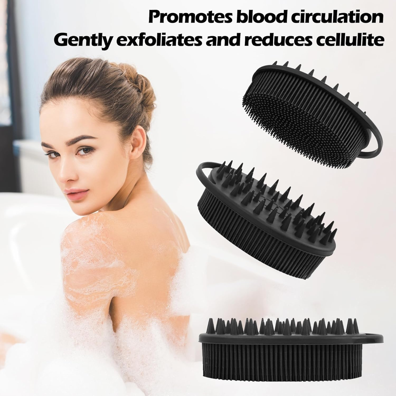 3Pcs Silicone Body Scrubber, 2-In-1 Shower Brush Shampoo Brush, Gentle Exfoliating Body Scrubber, Scalp Massager, Rich Foam, Long Lasting, Suitable for Sensitive Skin image number 4