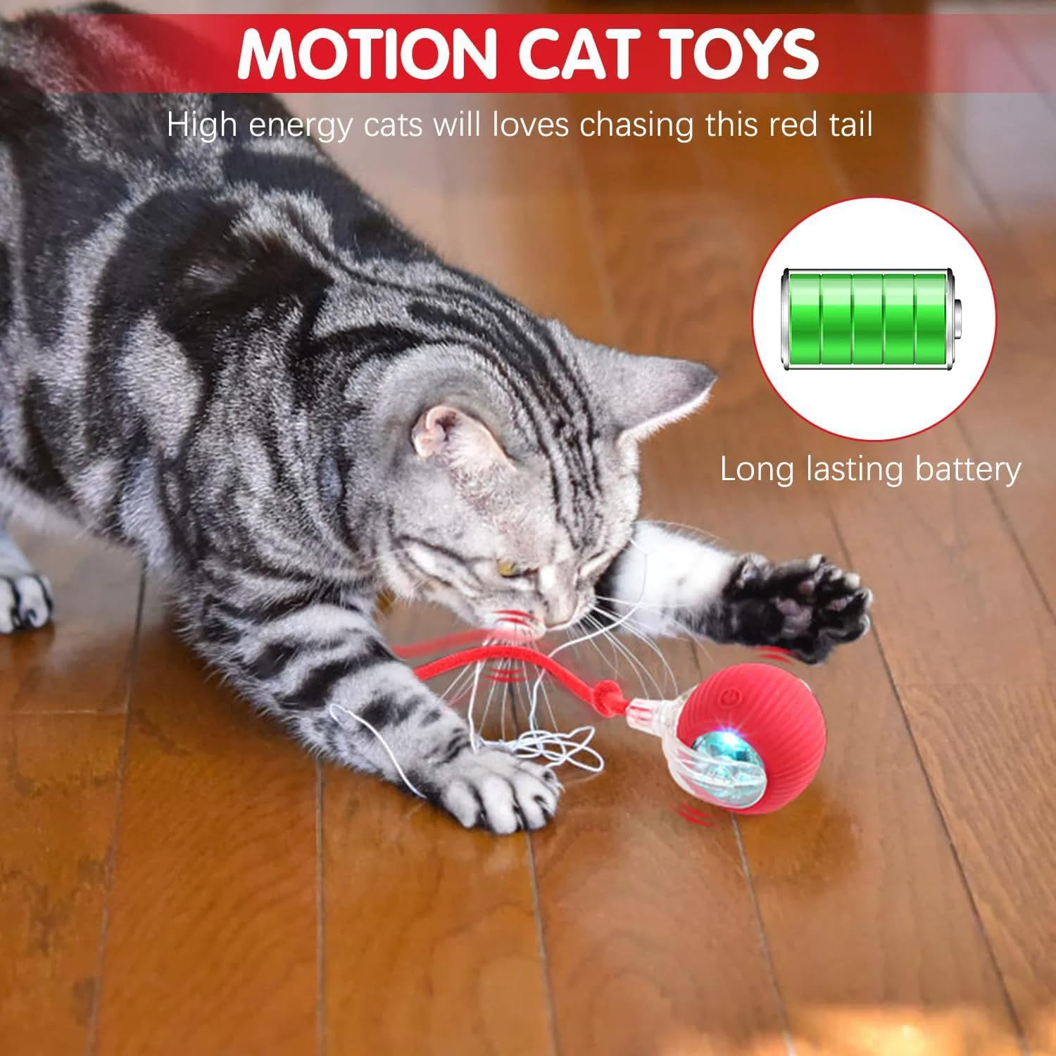 Smart Interactive Cat Toy Ball with Tail &ndash; USB Rechargeable Automatic Rolling Pet Toy, Dual-Speed Adjustable, Multiple Play Modes, Durable & Engaging for Indoor Cats image number 4
