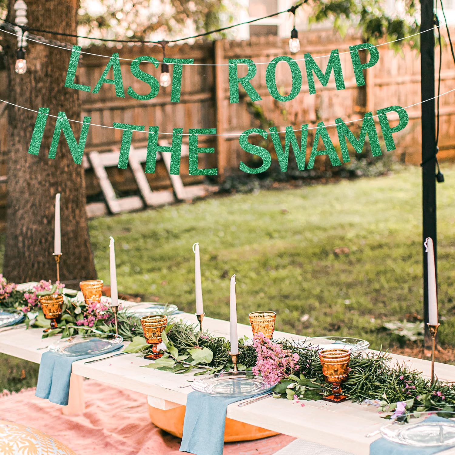 Last Romp in the Swamp Banner, Glitter Last Romp in the Swamp Garland Green Bachelorette Party Decorations Funny Hanging Ornaments for Bridal Shower Housewarming Birthday Party Decor image number 4