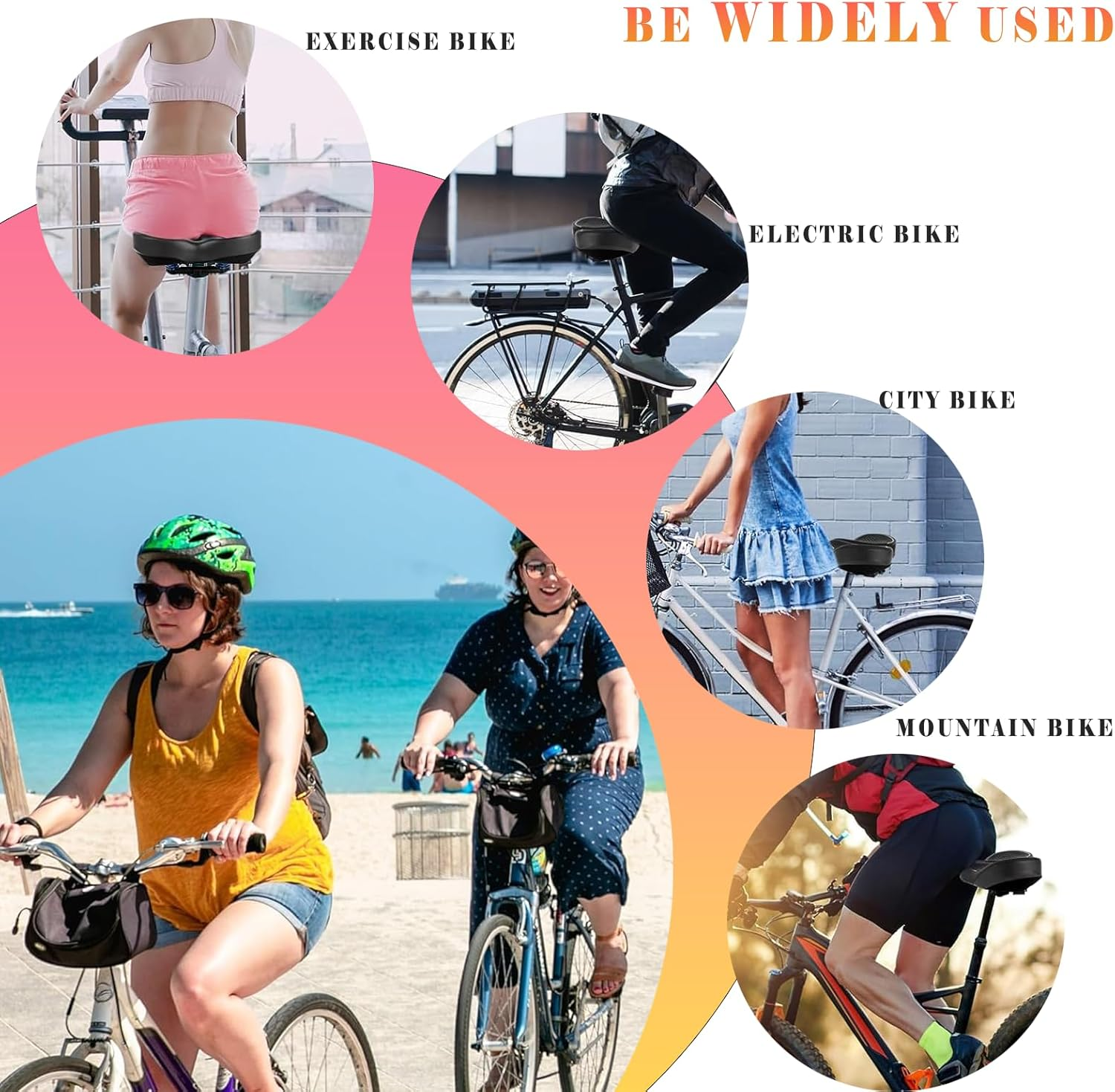 Comfort Cycling Seat with Wide Shock - Ergonomic Design for Mountain/Cruiser Bicycles - Unisex Comfort for Stationary & Road Cycling image number 5