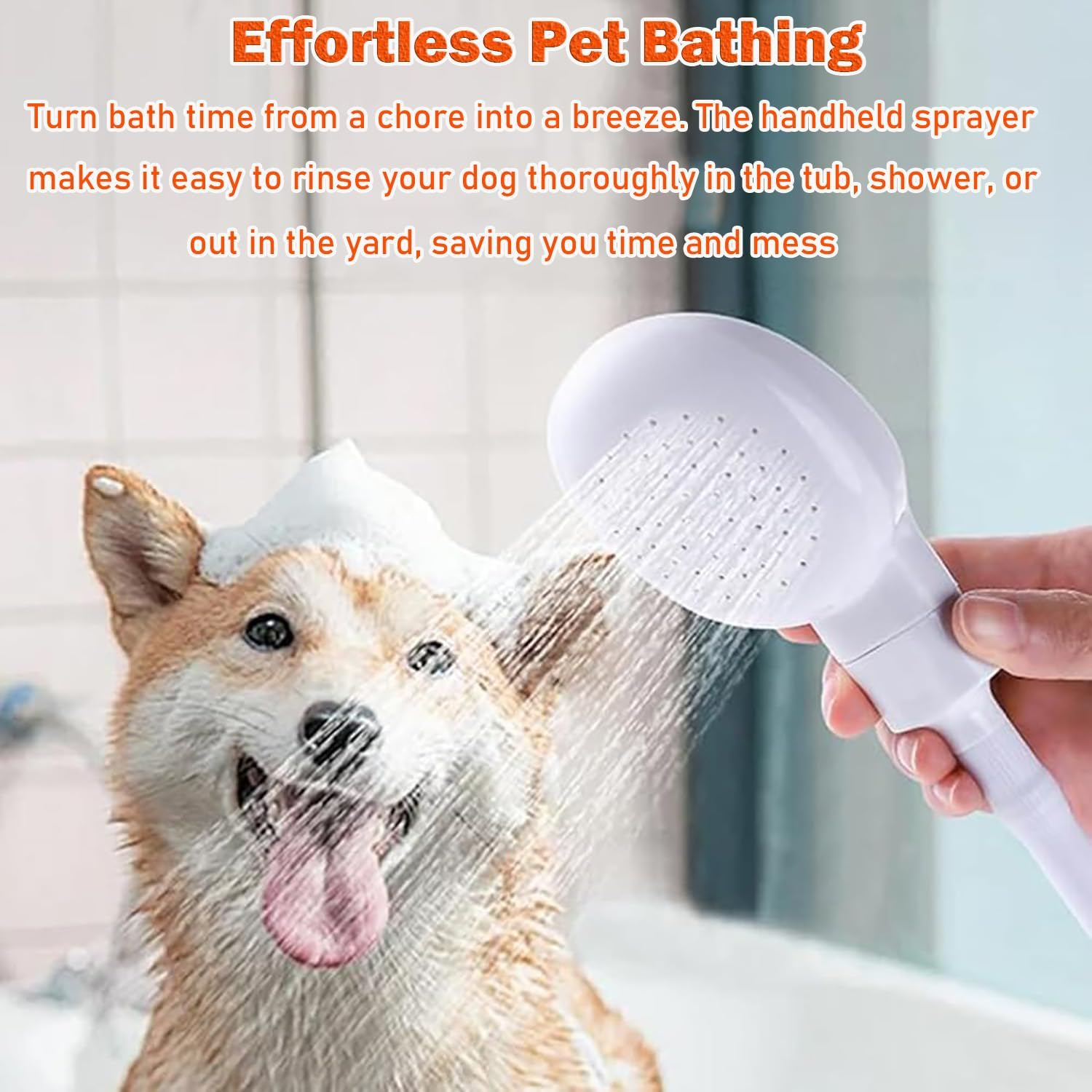 SILHOL Portable Pet Shower Spray Head with Tap Attachment 1.3M Hose and Secure Clamp for Bath, Sink and Indoor Washing (White) image number 4