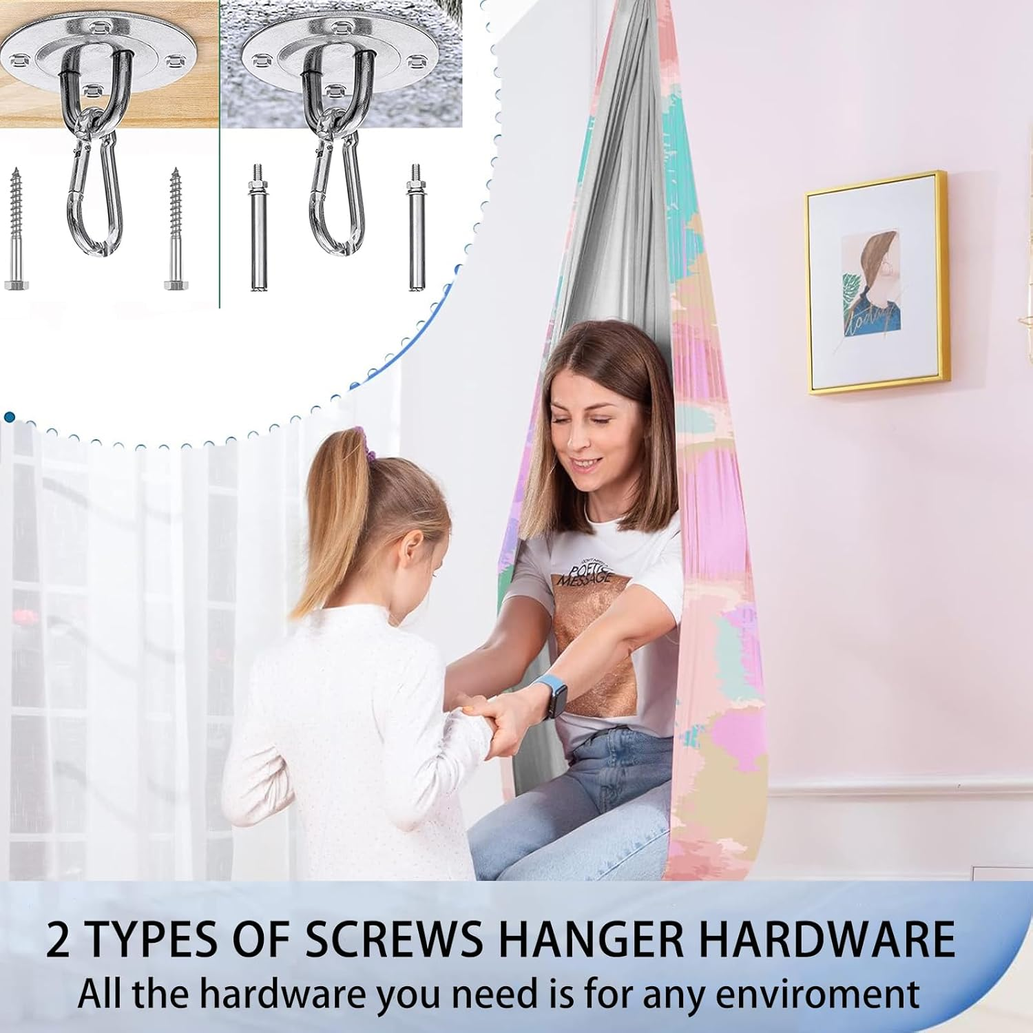 Visuivit Sensory Swing for Kids, Therapy Swing Indoor Outdoor, Healing & Relaxing Cuddle Indoor Swings for Kids with Autism, ADHD, Sensory Processing Disorder (Rainbow, Single Layer) image number 6