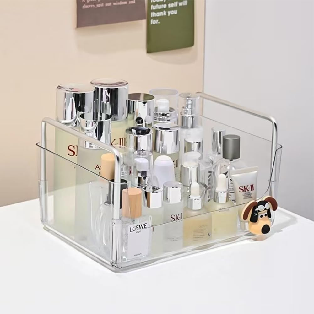NYGHMY 1 Pcs Clear Plastic Organizer Tray with Handles, Makeup Organizer for Store Cosmetics and Skincare, Stackable Bathroom Countertop Organizer for Vanity, Kitchen Cabinet Storage Items image number 5