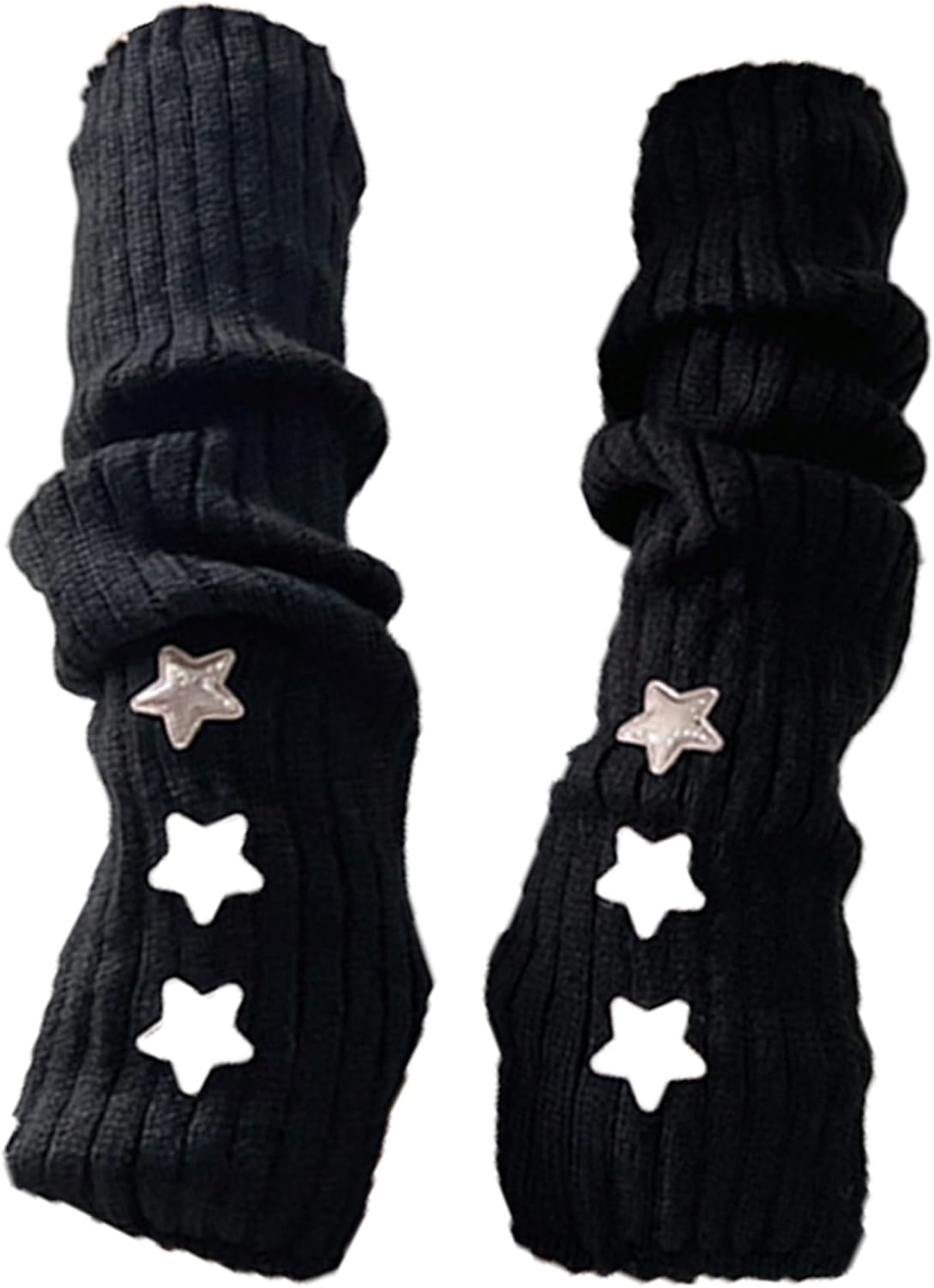 Arm Warmers Y2K Knit Black Arm Warmers with Star Embellishments Kawaii Clothes Cool Girls Gothic Grunge Accessories One Size image number 3