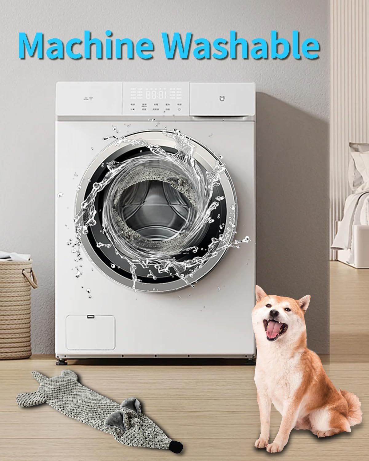 Squeaky Dog Toys with Bottle Pocket, No Stuffing Plush Crinkle Dog Toy for Small Medium Large Dogs, Interactive Puppy Teething Chew Toy&ndash; Water Bottle Not Included(Mouse)