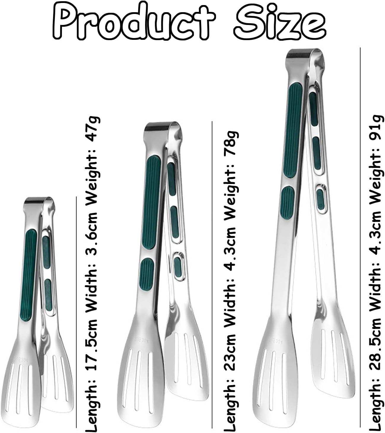 Taoluwin 3Pcs Kitchen Tongs Set, 3 Sizes Stainless Steel BBQ Tongs, Salad Tongs with Non-Slip Handles, Utility Tony for Grilling, Cooking, Serving image number 2