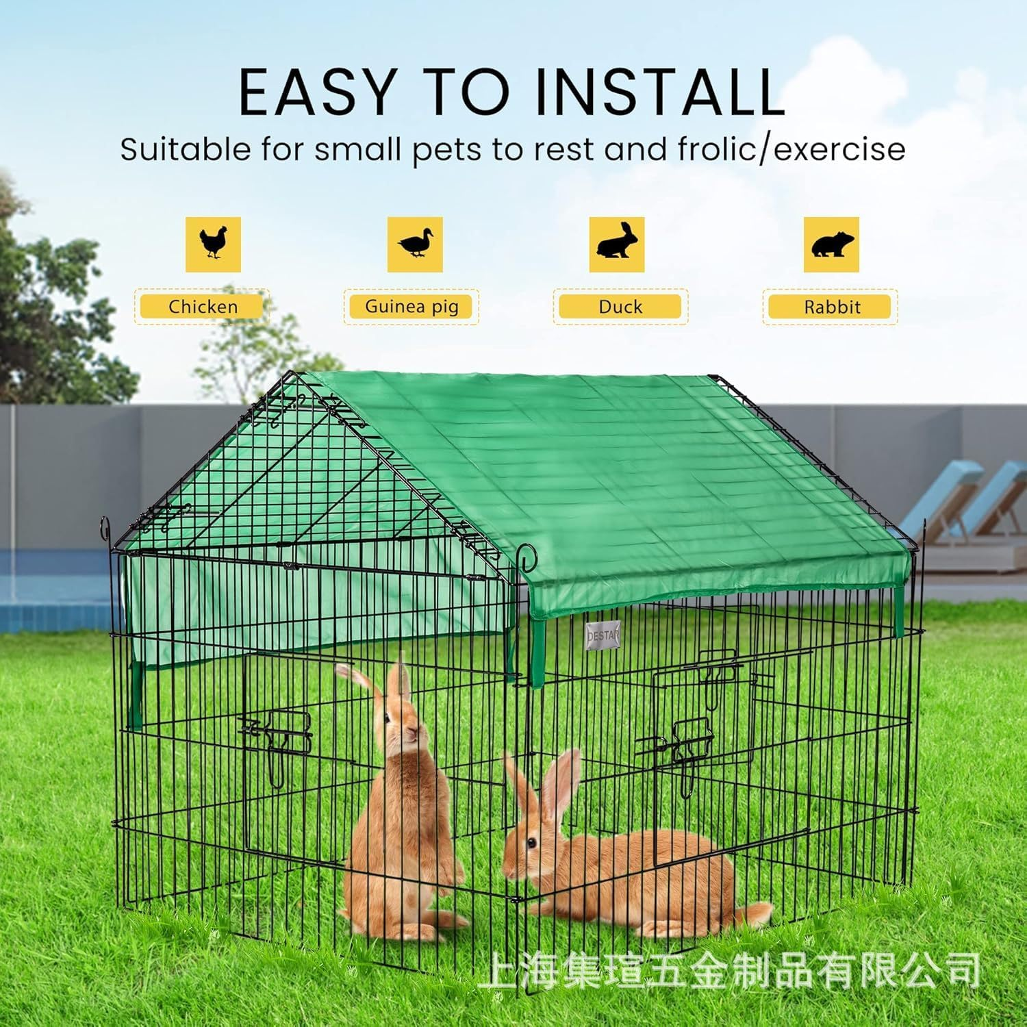 Chicken Coop, 180CM&times;76CM Foldable Outdoor Backyard Metal Coop Chicken Cage with Cover, Chick Tractor Cage Enclosure Crate, outside for Small Animals Duck Rabbit Hen Cat Crate Playpen Exercise Pen image number 4