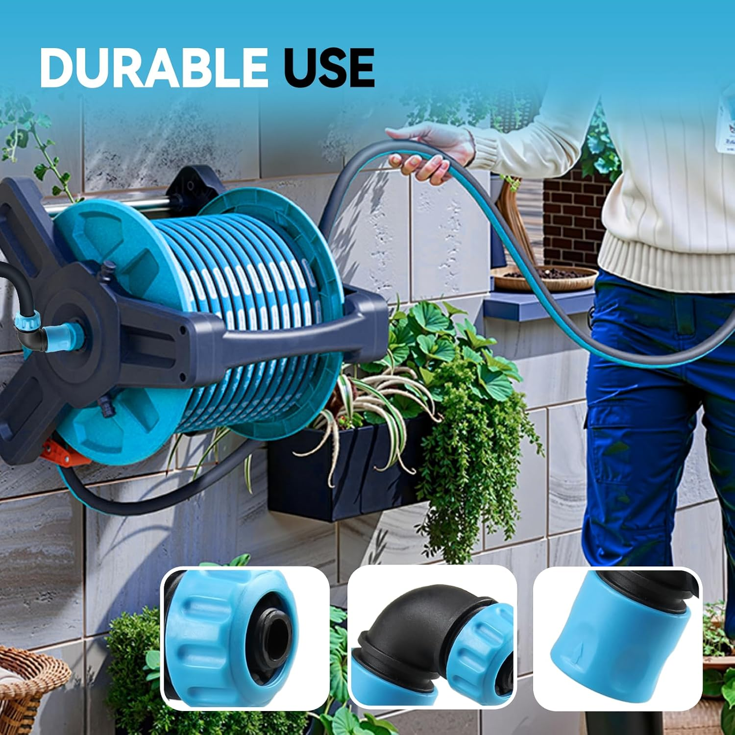 3 Pack 90 Degree Hose Elbow Connector - 1/2 Inch ABS PP TPR Plastic Garden Irrigation Fitting - Compatible with Gardena System, Car Wash & Watering Pipes (Blue)