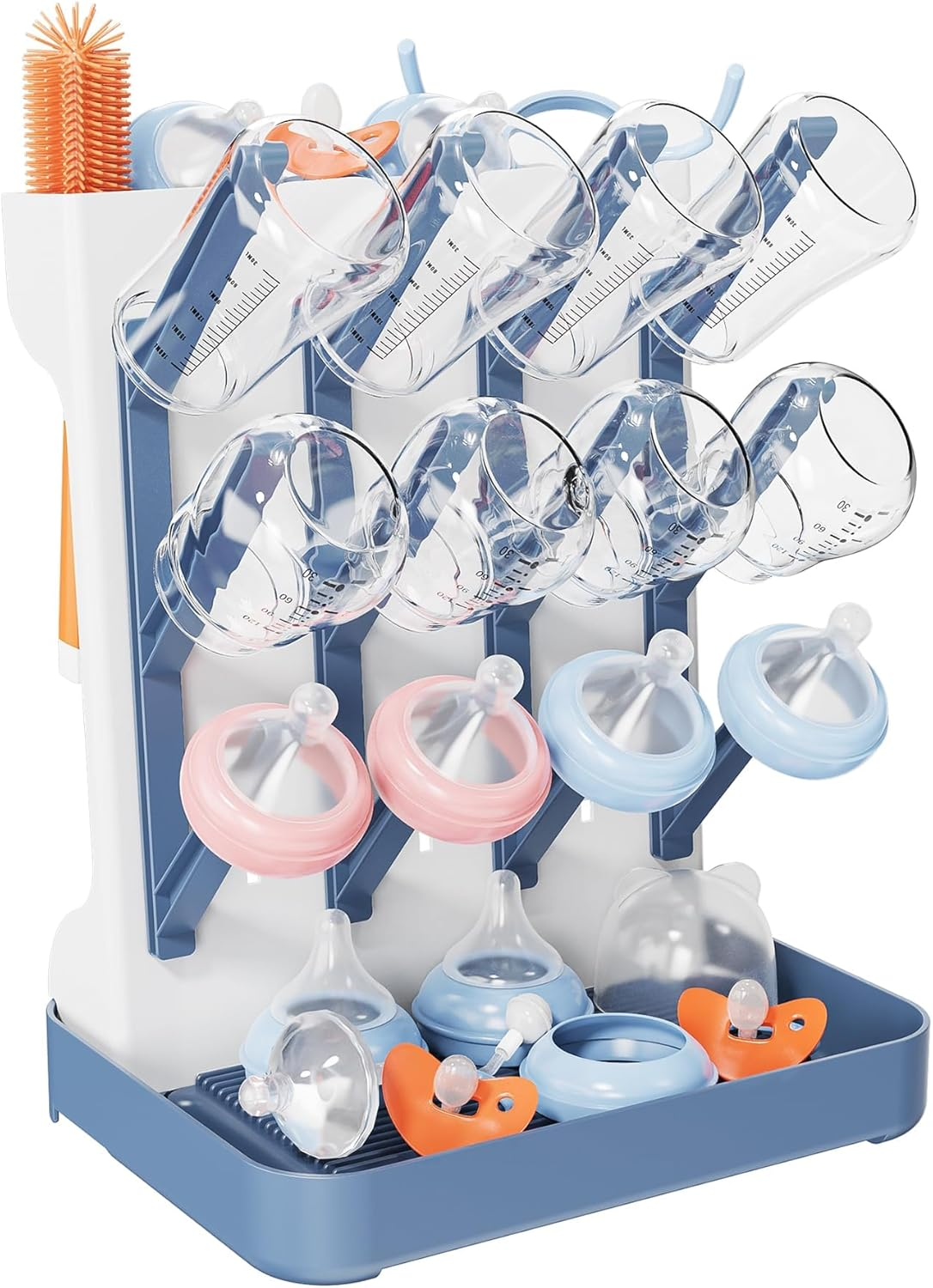 ZERIFAM Baby Bottle Drying Rack, Space Saving for Countertop and Kitchen, Large Capacity Vertical Standing Baby Bottle Organizer & Holder for 12Pc Bottles and Accessories, Pump Parts, Pacifiers (Grey)