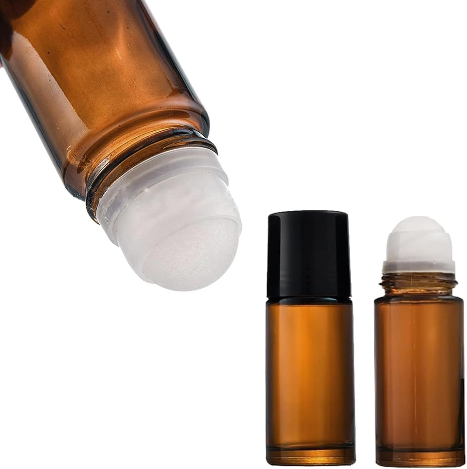 Jrusmr 4 PCS Amber Glass Roller Bottles with Plastic Roller Balls, Leak-Proof Refillable Deodorant Roll-On Containers with Caps for Essential Oils, Perfumes, and Cosmetics (30 Ml)-Ideal for Massage image number 6