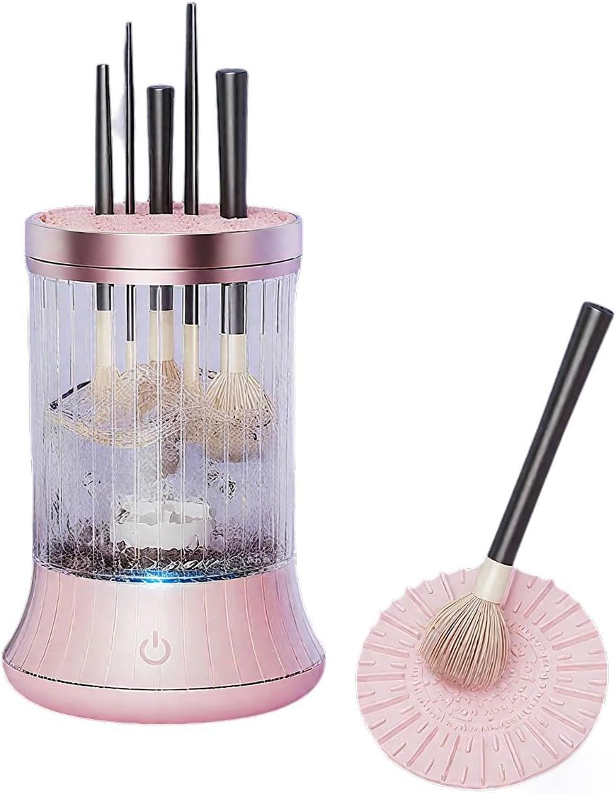 Makeup Brush Cleaner Machine,Makeup Brush Clean and Dry Makeup Brushes Tools,Automatic Spinning Makeup Brush Cleaner,Automatically,Electric,Usb Charging Port(Pink) image number 3