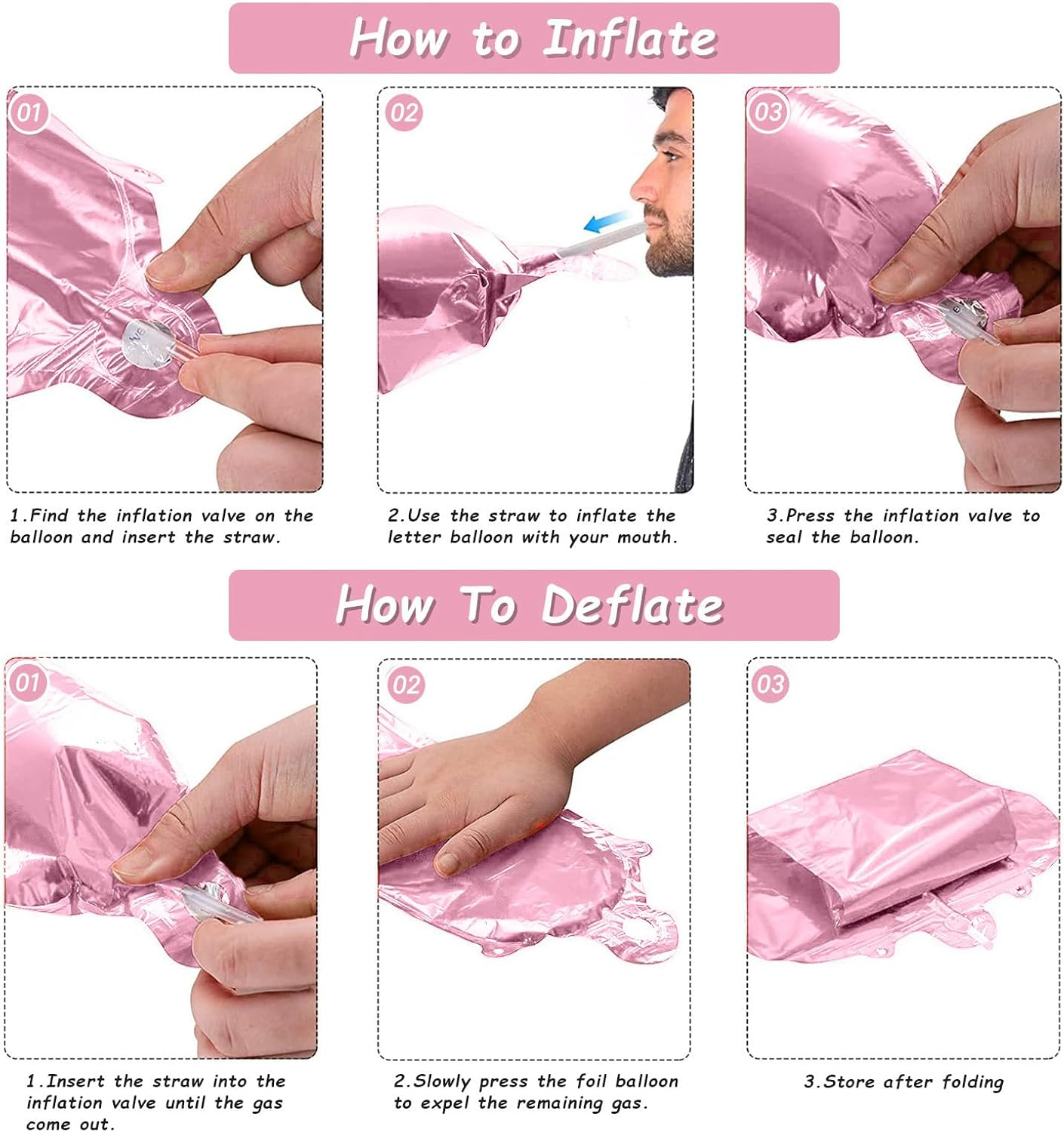 Pink Happy Birthday Balloon Banner, 16 Inch Pastel Pearl Baby Pink Self Inflating Happy Birthday Mylar Foil Balloon, Birthday Bunting Banner Letter Balloons for Girls Women Birthday Party Decorations image number 4