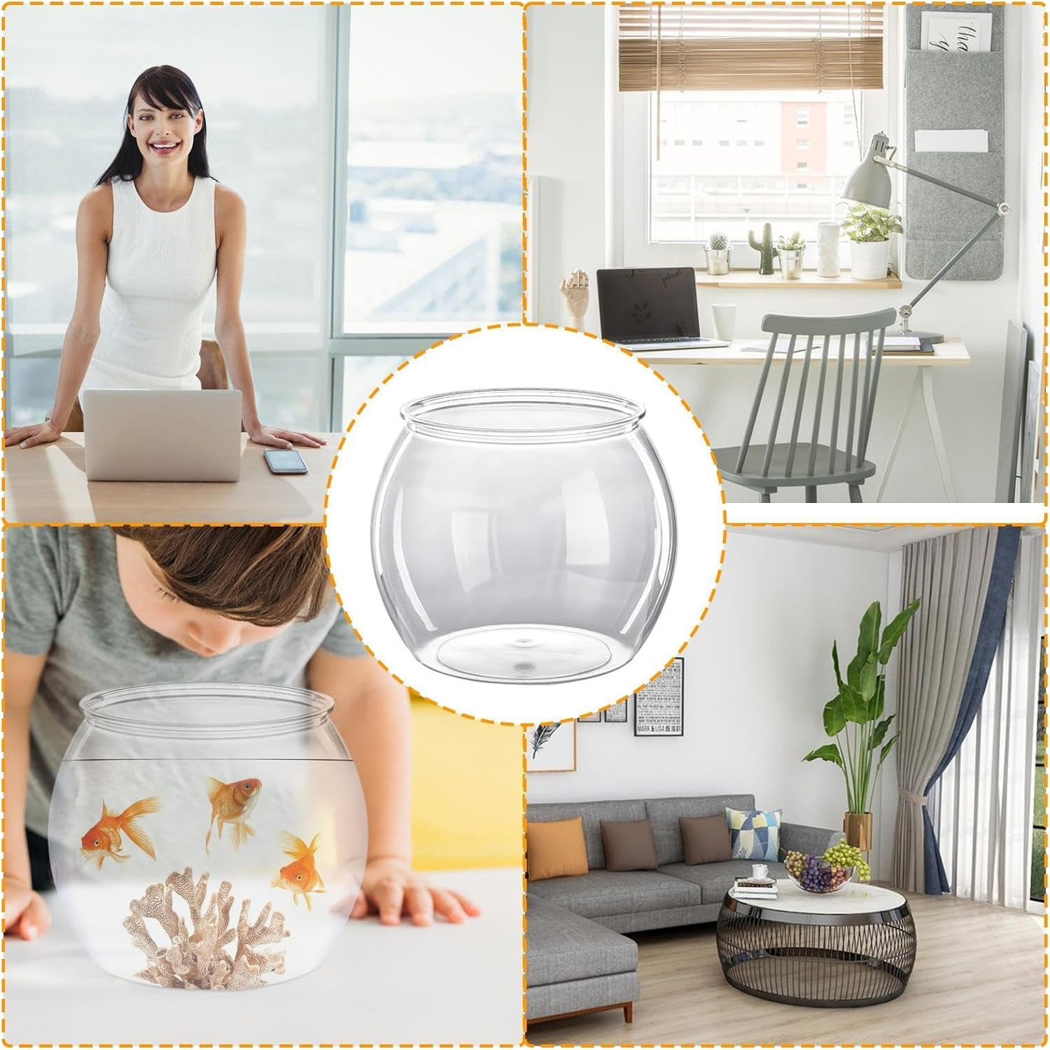 Fish Tank Bowl - Terrarium round Tank, Clear Bubble Bowl | Betta Fish Tank Plant Pot with 360 Viewing Design, Shatterproof Pet Fish Enclosure Display Bowl for Desktop Home Offices, 27.94X24.38Cm image number 1