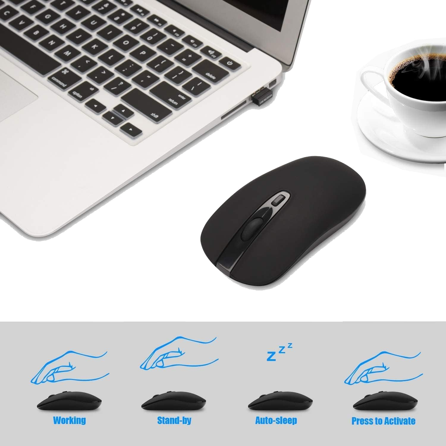 Wireless Mouse, Cimetech 2.4G Computer Mouse Cordless Optical Mice for Laptop, Slim Quiet Wireless Mouse with USB Nano Receiver ... BAT Black