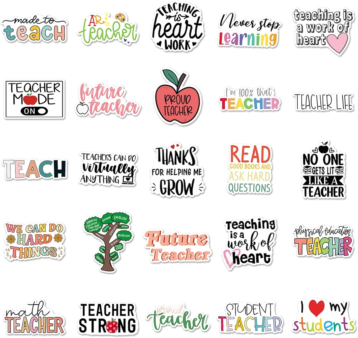 50 Packs Teachers Stickers Water Bottles Laptop Phone Motorcycle Computer Guitar Skateboard Hydroflasks Teachers Vinyl Sticker Waterproof Aesthetic Trendy Decals for Teens Girls Adults image number 3