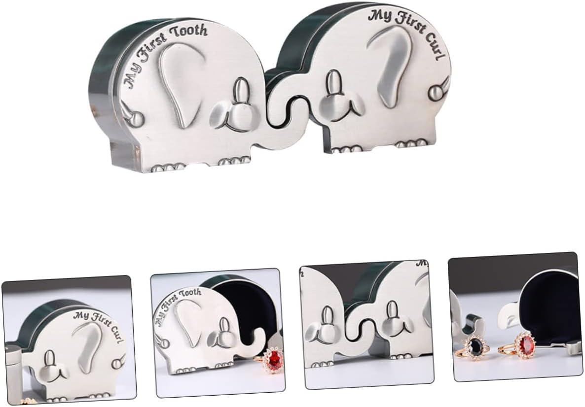 ERINGOGO Fetal Hair Collection Box Elephant Shape First Tooth and Curl Keepsake Box Silver Shower image number 2