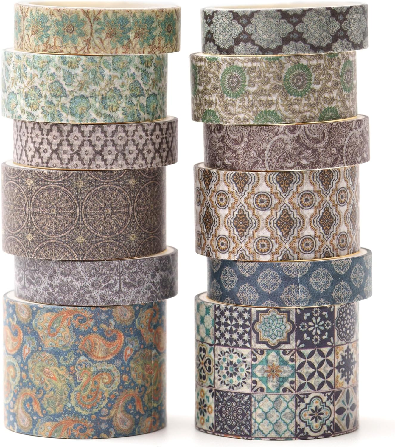 KAVI' S 12 Rolls Kyoto Charm Washi Tape Set Japanese Arts Adhesive Tapes Geometric Garden Decorative Masking Tape Sets for Craft, Kids, Scrapbook, DIY, Gift Wrapping (Black Elegance)