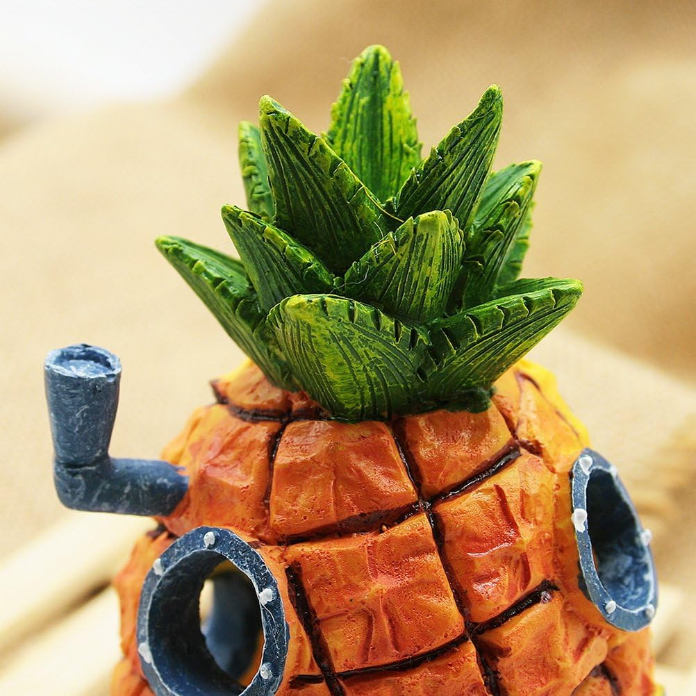 Penn Plax Spongebob Squarepants Pineapple Home with Swim through Holes Resin Replica Aquarium Ornament image number 4