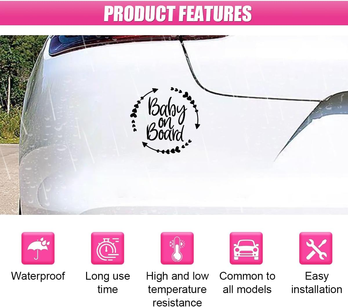 Baby on Board Sticker for Car, Cute Vinyl Safety Caution Decal, Removable Baby Safety Warning Signs for Cars Trucks Walls Laptop 5.16 X 5.16'' (Black) - 2Pcs White image number 3