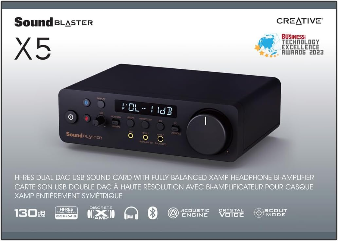 CREATIVE Sound Blaster X5 Hi-Res 32Bit/384Khz External USB DAC with Fully Balanced Xamp Headphone Bi-Amp, Bluetooth Receiver, RCA In/-Out, TOSLINK Optical In/-Out, Mic-In, Headset-In for Audiophiles