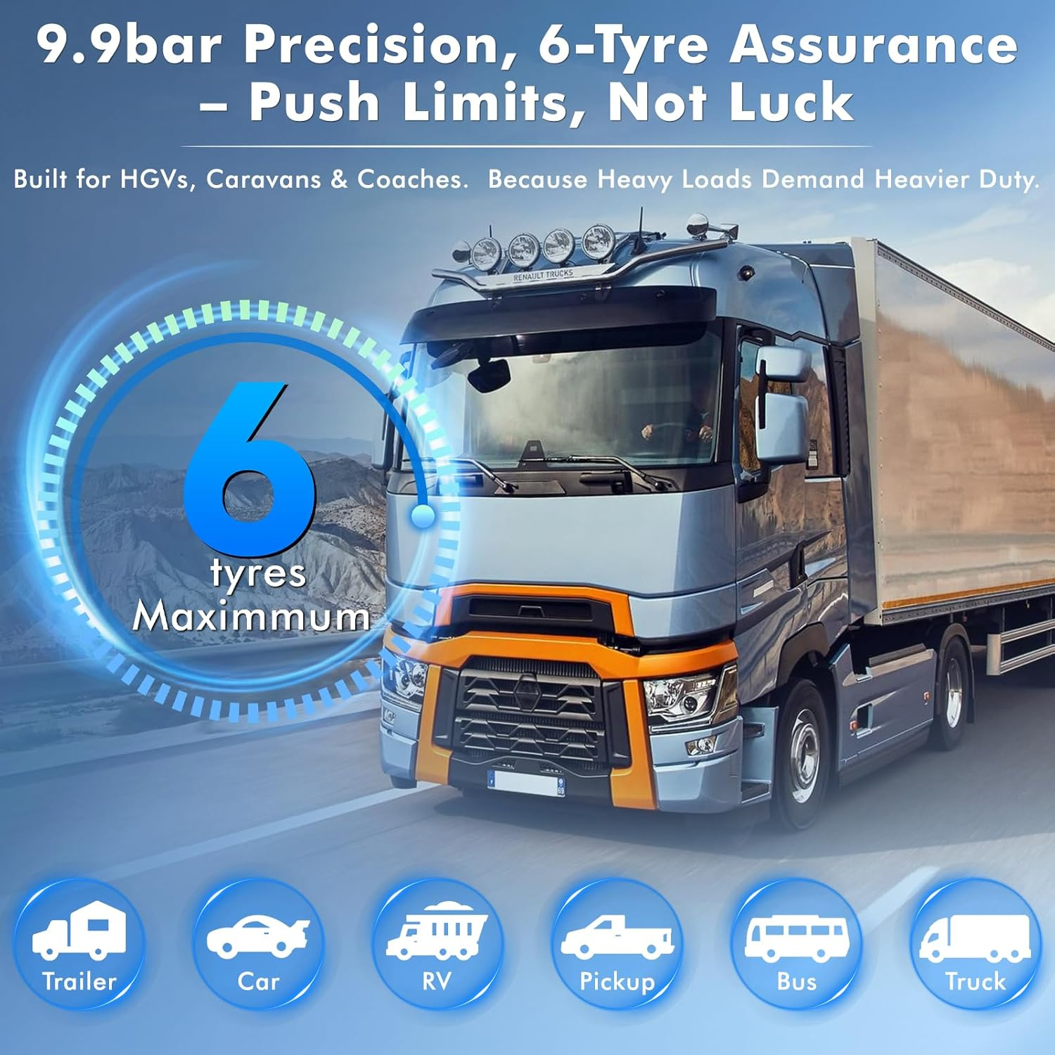 Avutrel TPMS Tyre Pressure Monitoring System for Trucks, Caravans, Buses, with 6 Waterproof IPX7 Sensors Pressure Range, 9.9 Bar/144 PSI Max, Solar & USB Charging (Upgrade for Commercial Vehicles) image number 4