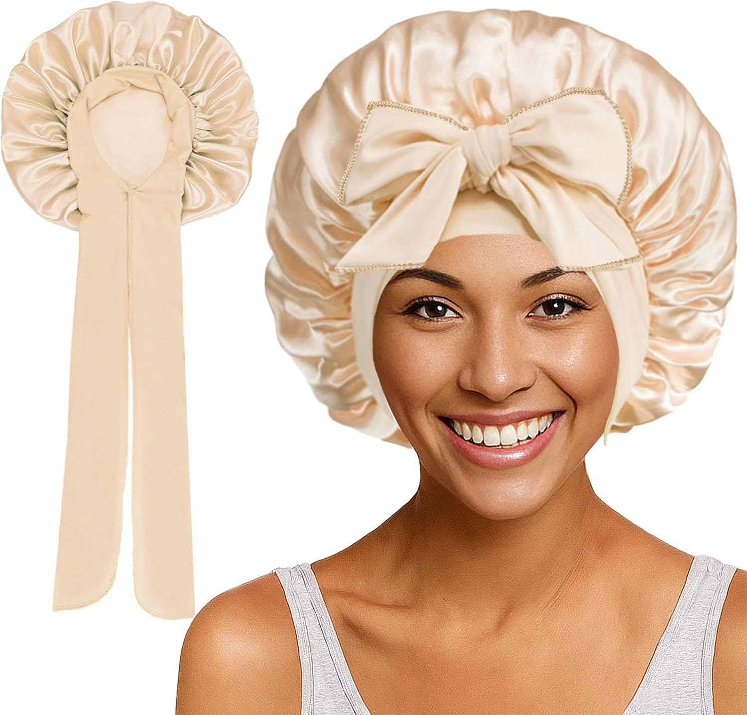 BGENHPON Silk Hair Bonnet for Women Night Sleep Cap Adjustable Satin Bonnet for Curly Hair Protection Single Layer Yellow