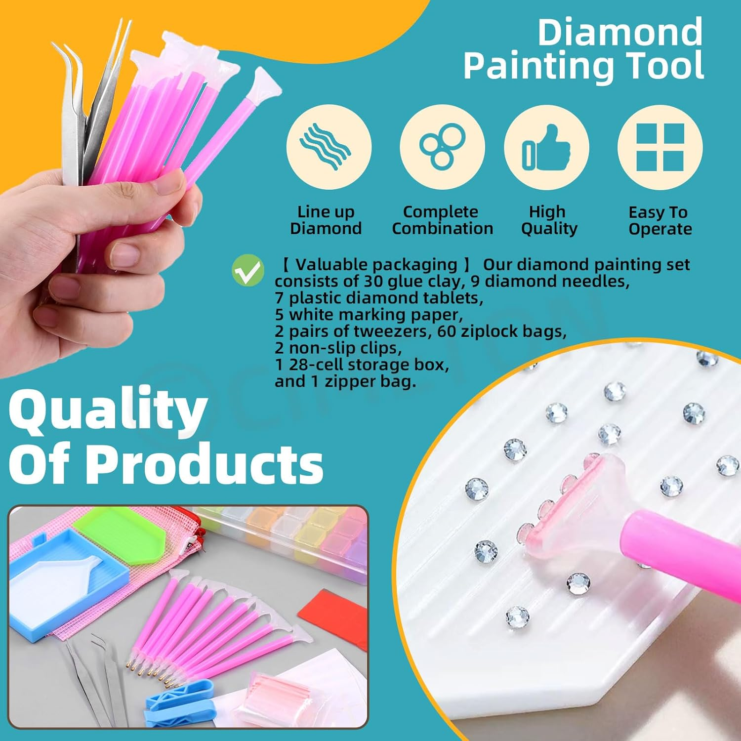 Cimeton 117Pcs 5D Diamond Painting Accessories Includes Diamond Painting Pen, 28 Grids Diamond Embroidery Box, Big Trays, Tweezers, Label Sticker Paper, Clips, Glue Clay and Seal Bag for Art Craft image number 4