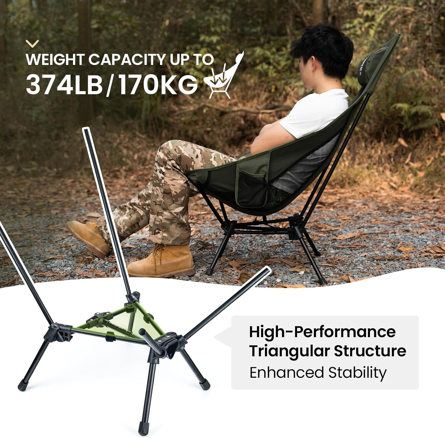 Onetigris Tigerblade High Back Camping Chair with Pillow Design, Comfortable Widened Seat Folding Chair image number 6