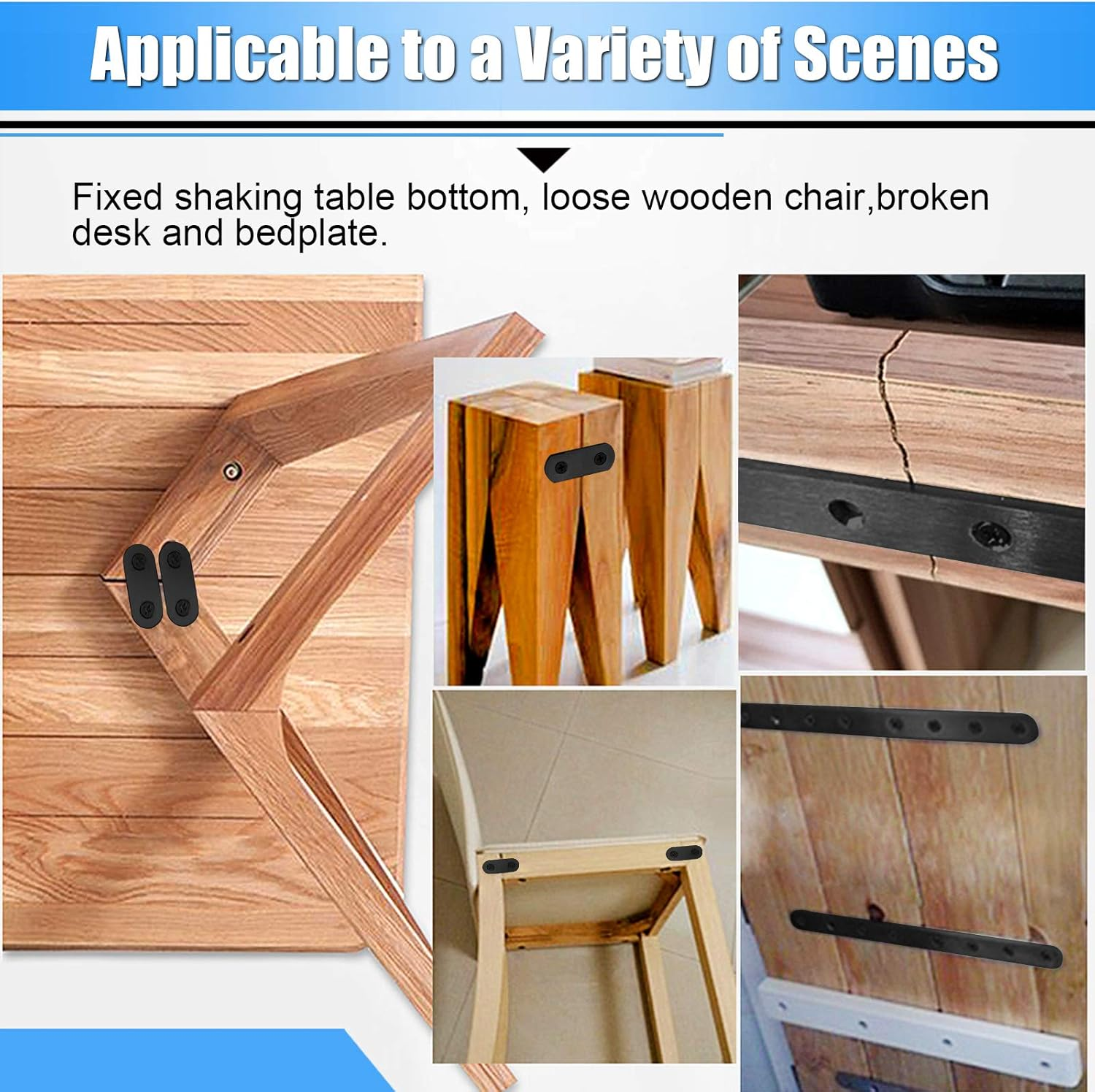 Glarks 20 Sets 50Mm Flat Straight Corner Brace Black Metal Joint Plate Connector Repair Fixing Bracket with 45Pcs Screws for Wood Furniture (50X2Mm) image number 1