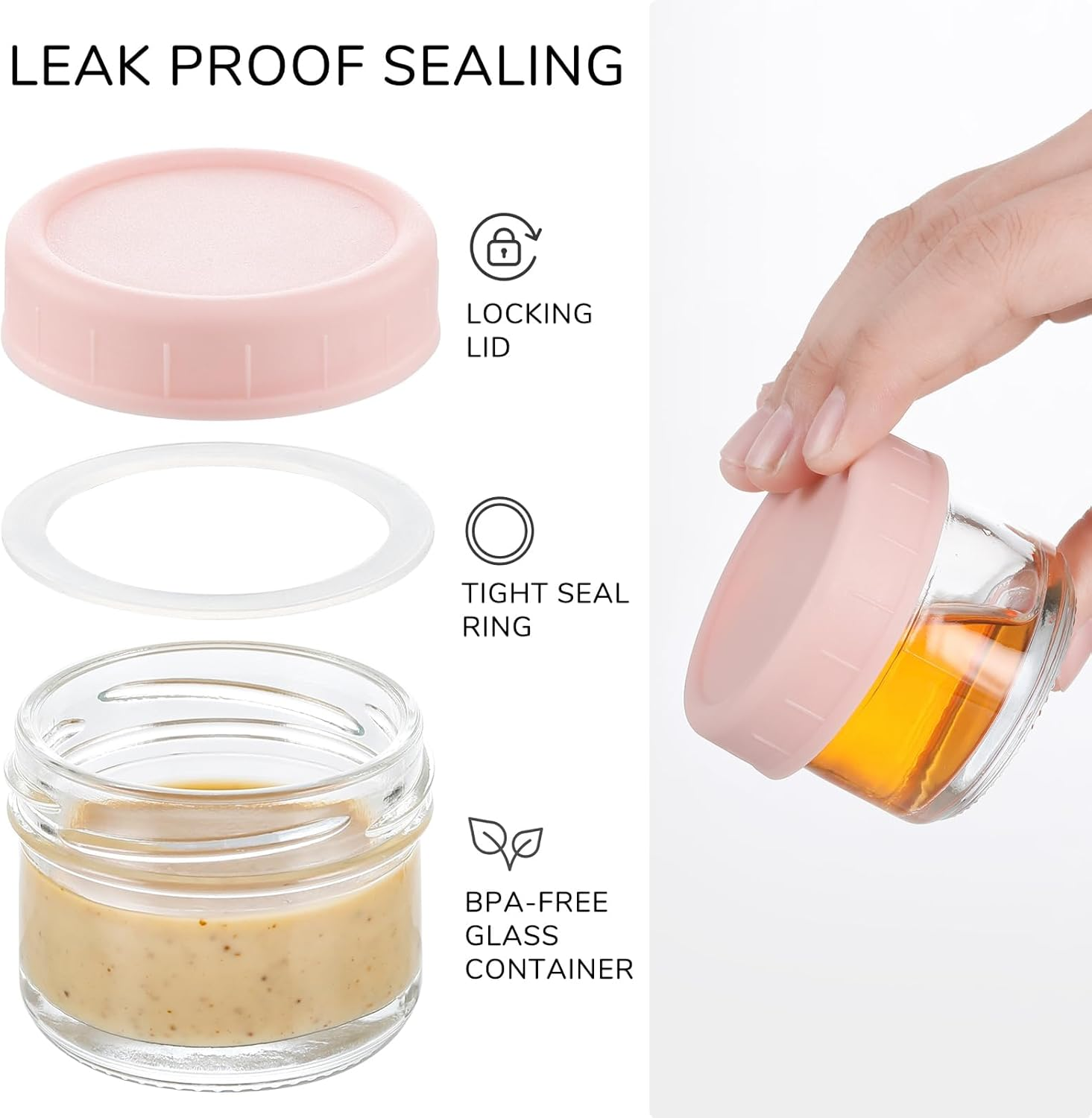 6 Pack Salad Dressing Container to Go, 1.7 Oz Glass Small Condiment Container with Lids, Dipping Sauce Cups Set, Leakproof Reusable Sauce Containers for Lunch Box Work Trip