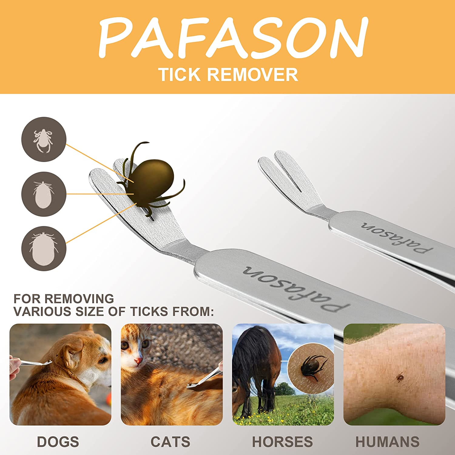 PAFASON Premium Tick Removal Tweezer Set, Dual-Headed, Multi-Functional Stainless Steel Twister Remover for Dogs, Cats, Humans, Storage Case image number 5
