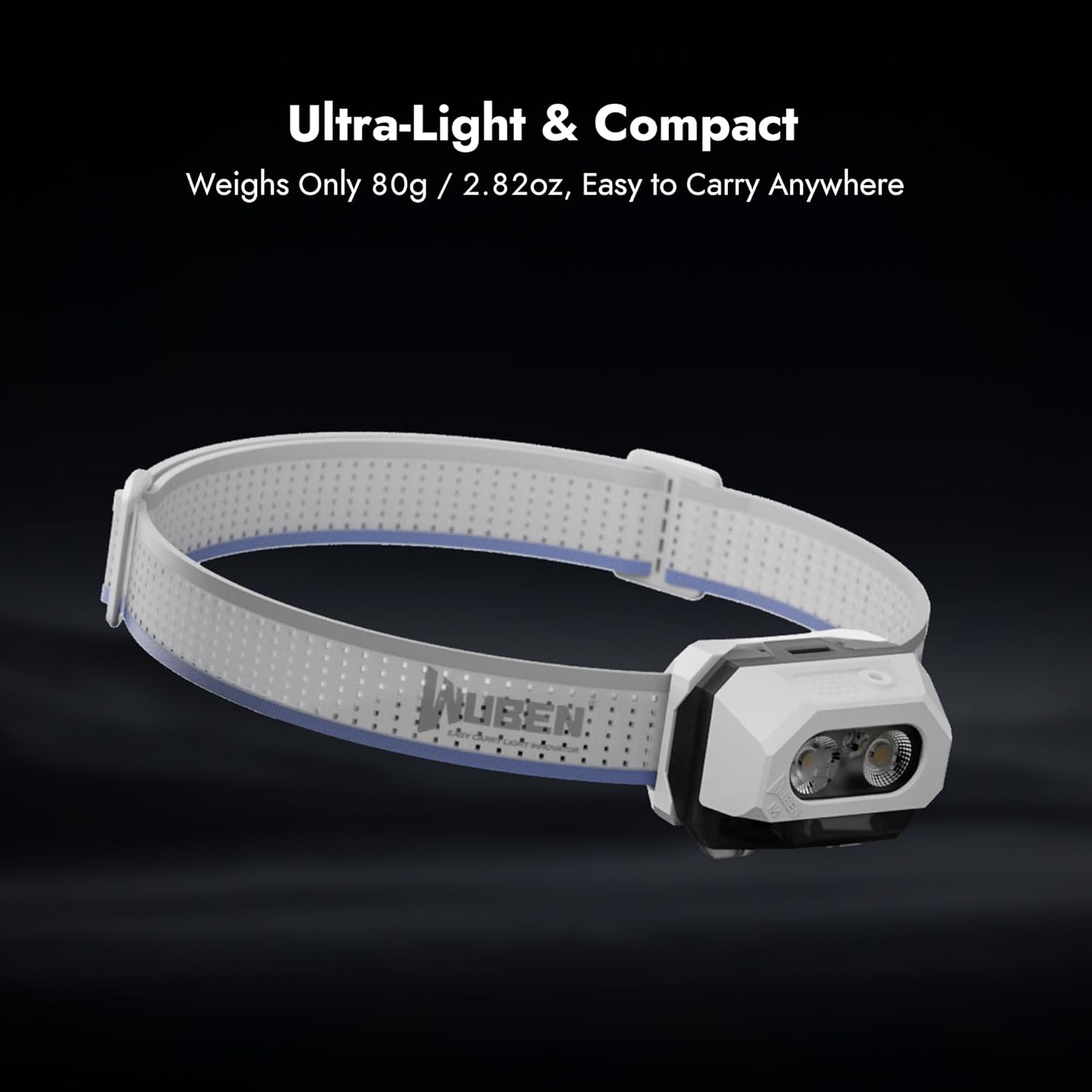 WUBEN H4 LED Head Torch Rechargeable, 800 Lumens Super Bright Headlamp, IP68 Waterproof Headlamp with Motion Sensor, Headtorch 10 Modes with Red Light, Headlight for Running, Camping Gear& Hiking Gear - White image number 6