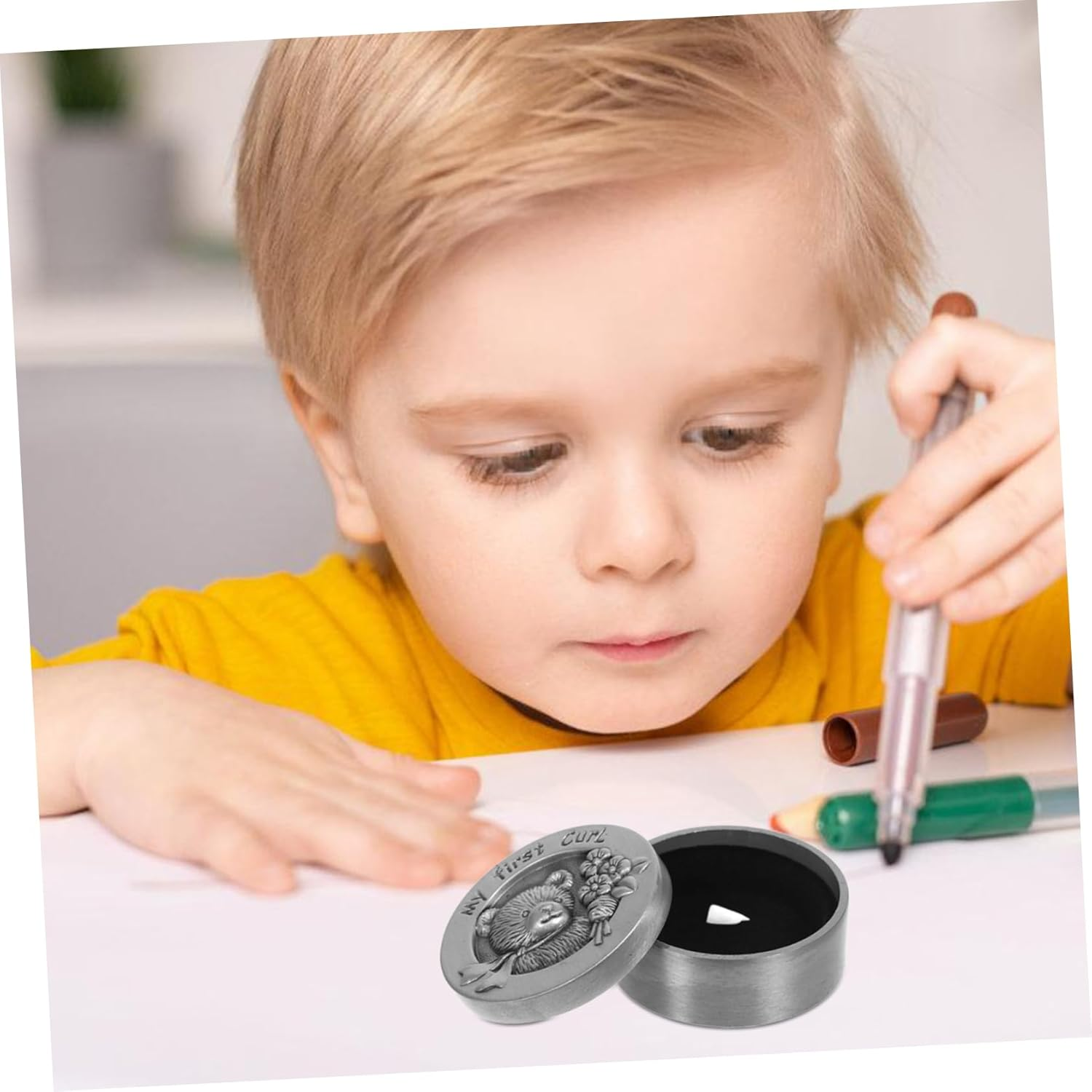 PRETYZOOM First Haircut Keepsake Box Design Baby Haircut Storage Holder Container for Boys and Girls Memory image number 1