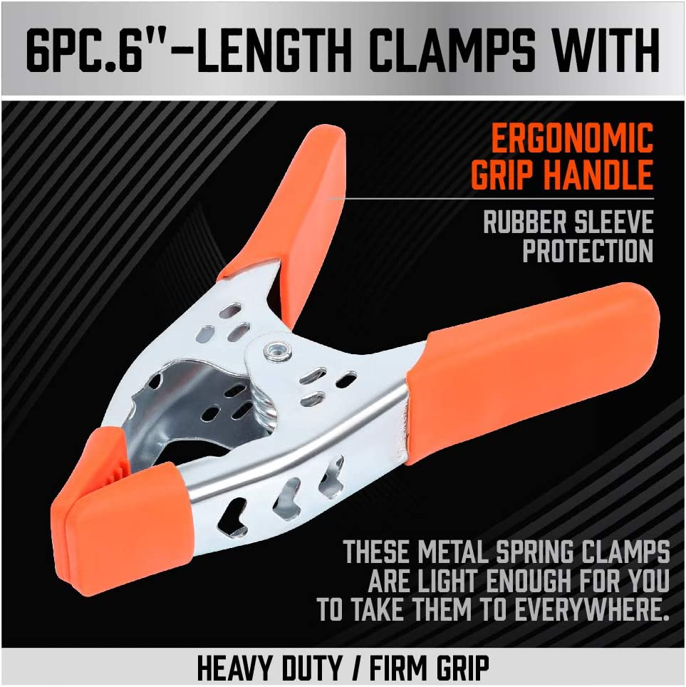 6-Pieces 6-Inch Strong Spring Clamp Large Super Heavy Duty Spring Metal Orange - 2.5 Inch Jaw Opening (6) image number 1