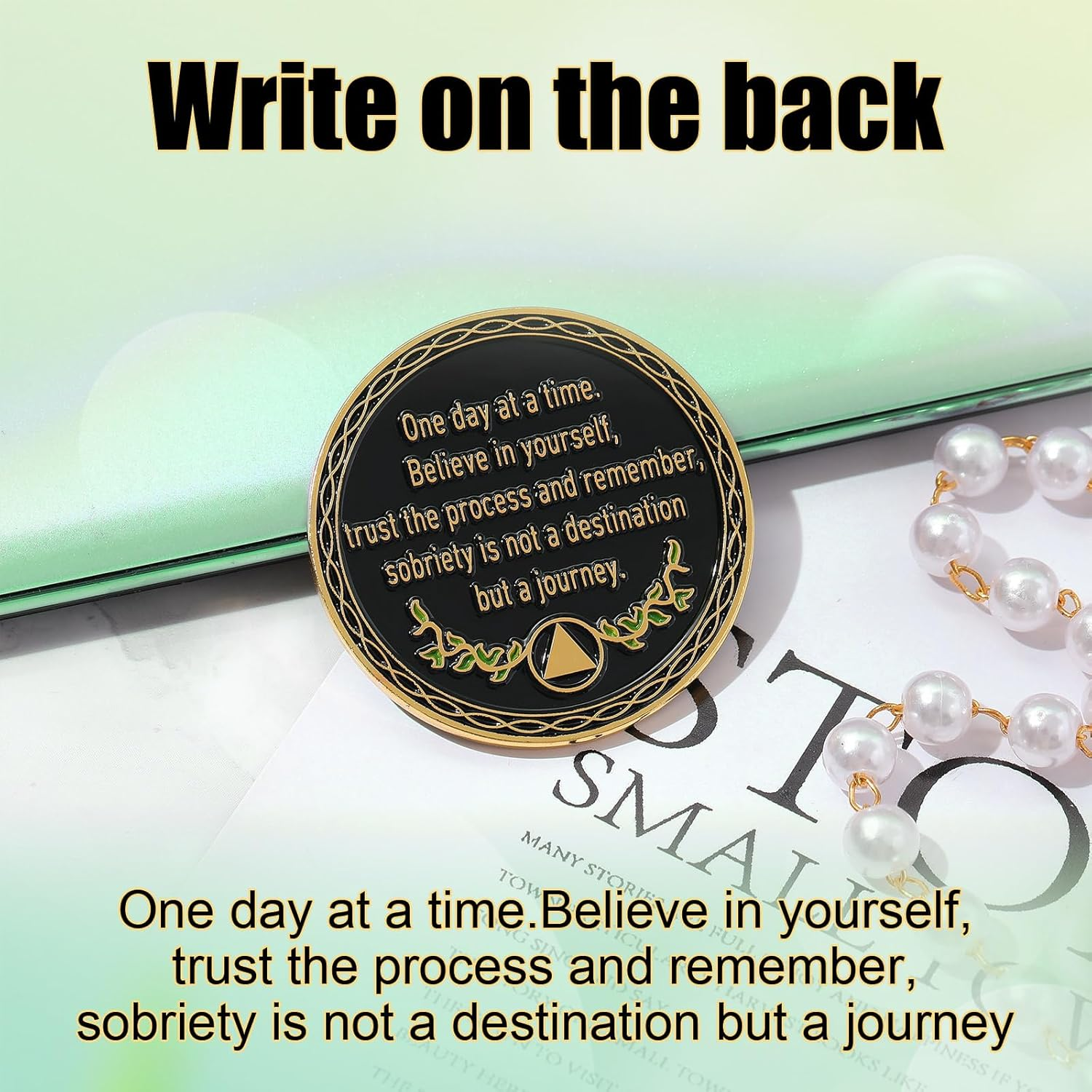 Ferreve Sobriety Coin Recovery Anniversary Token Sobriety Gifts AA Chips and Medallions for Women Men(Green,24 Hour) image number 6