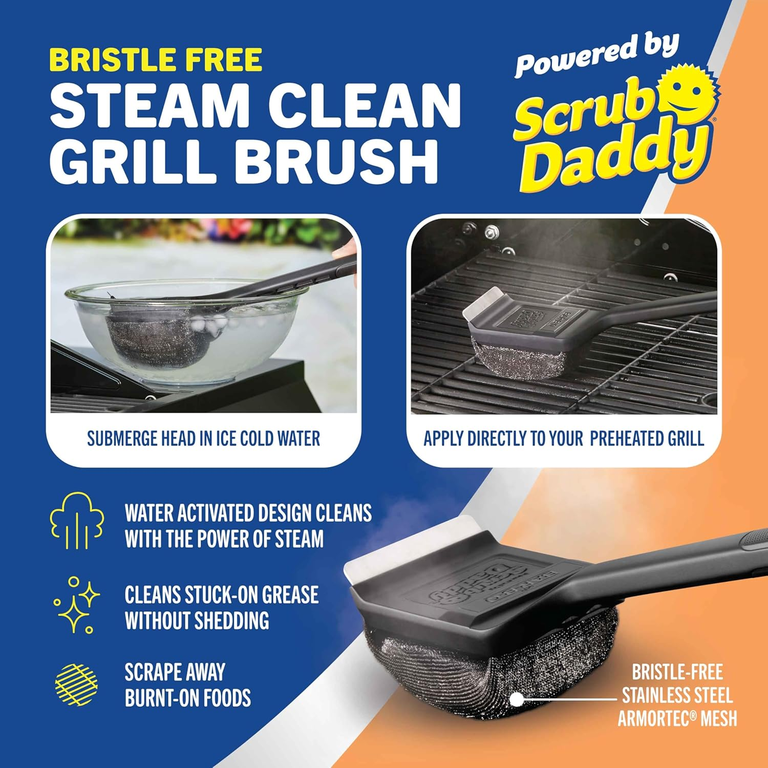 Mr. Bar-B-Q Steam Clean Grill Brush Powered by Scrub Daddy image number 1