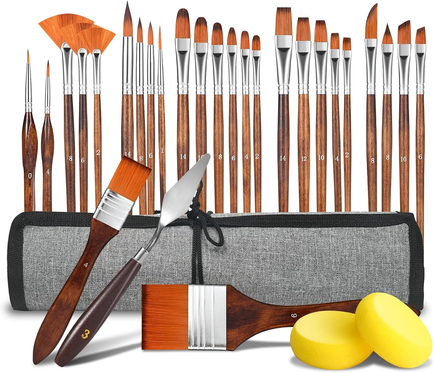 Filbert Paint Brushes Set, 12 PCS Artist Brush for Acrylic Oil Watercolor Gouache Artist Professional Painting Kits with Synthetic Nylon Tips