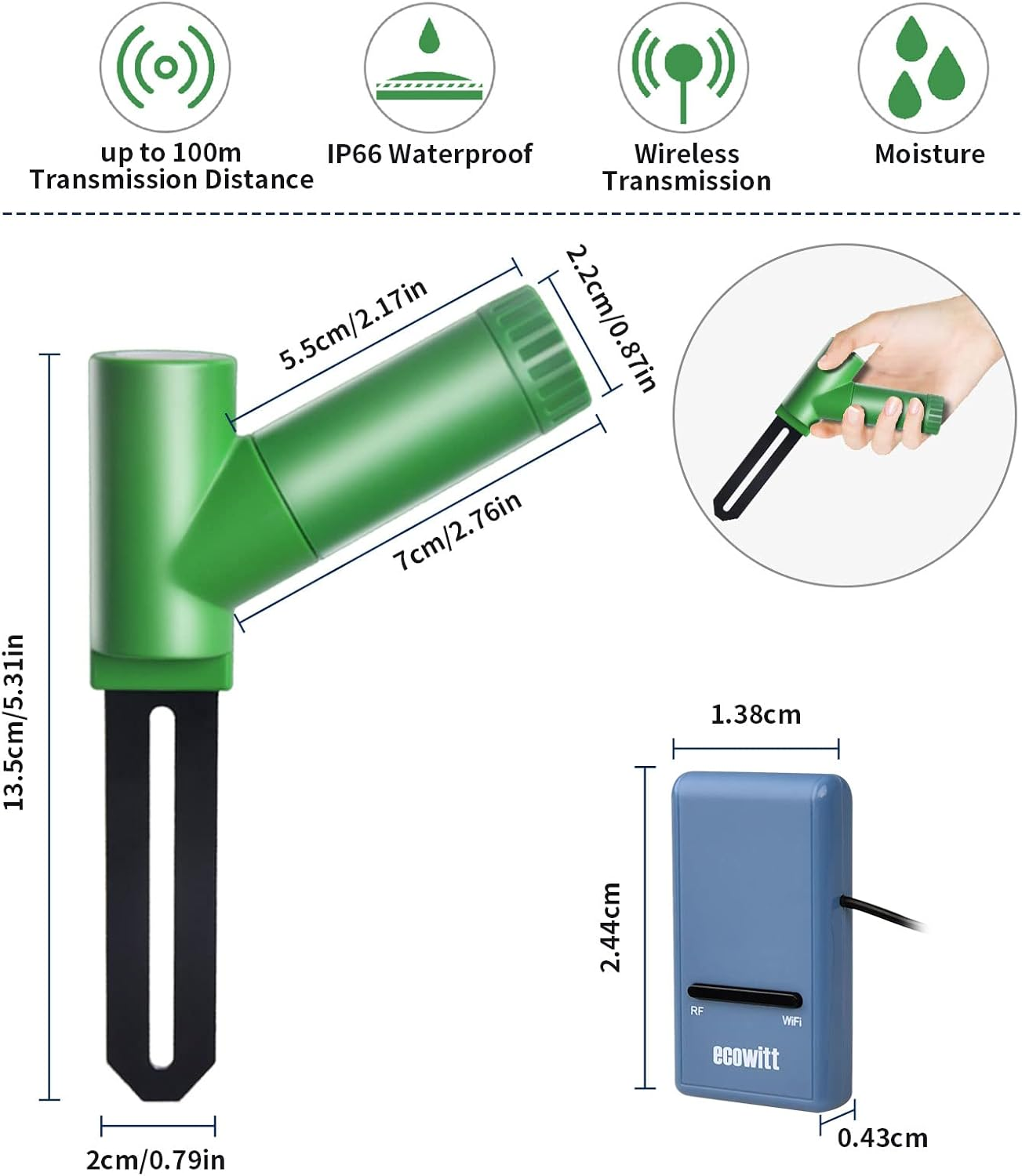 ECOWITT GW1106 Soil Moisture Monitor Kit, Includes GW1100 Wi-Fi Gateway and WH51 Soil Moisture Sensor, 433 Mhz image number 4