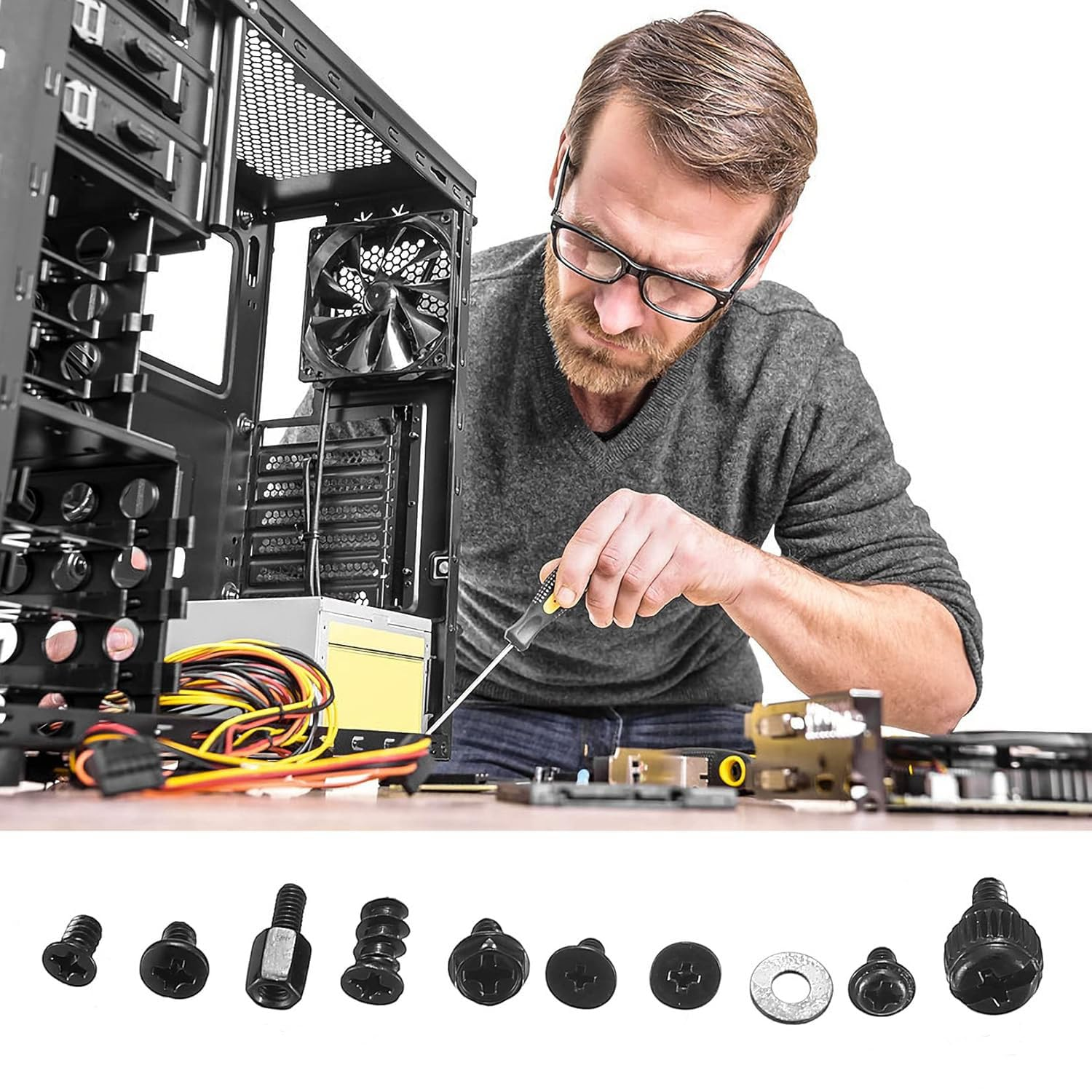 Tjhypenete 400PCS Computer Screws Motherboard Standoffs Assortment Kit for HDD SSD Hard Drive Fan Power Supply Graphics, Computer Mounting Screws with Screwdriver for DIY PC Case Building and Repair image number 5