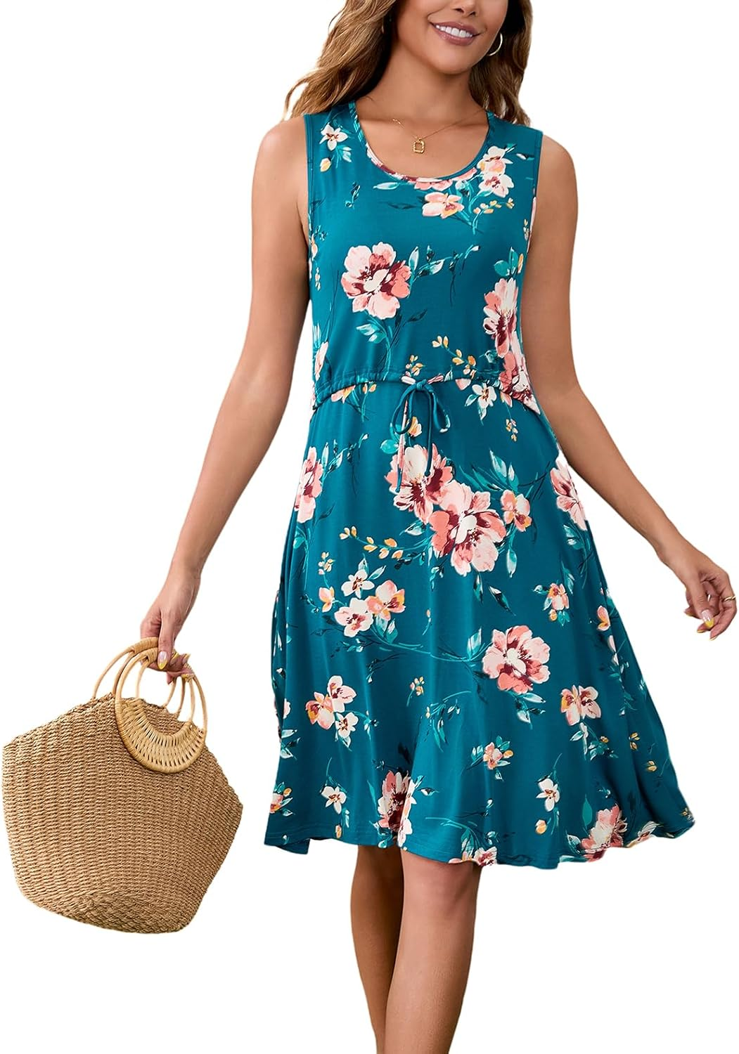 Womens Nursing Dress for Breastfeeding Sleeveless Drawstring Maternity Dress with Pockets image number 6