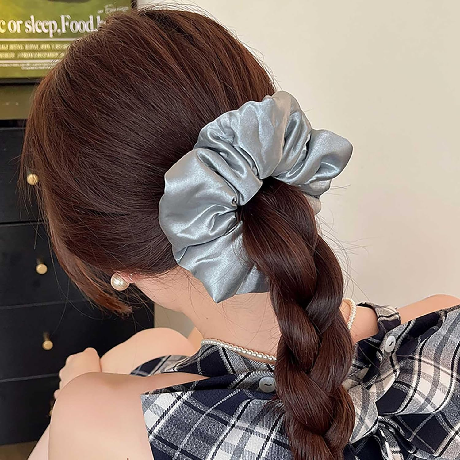 Inateannal Vintage Satin Silk Hair Bobbles Large Satin Elastic Hair Bobbles Blue Large Satin Hair Bobbles Scrunchy Oversized Thick Hair Bobbles Satin Ponytail Holder Hair Bands