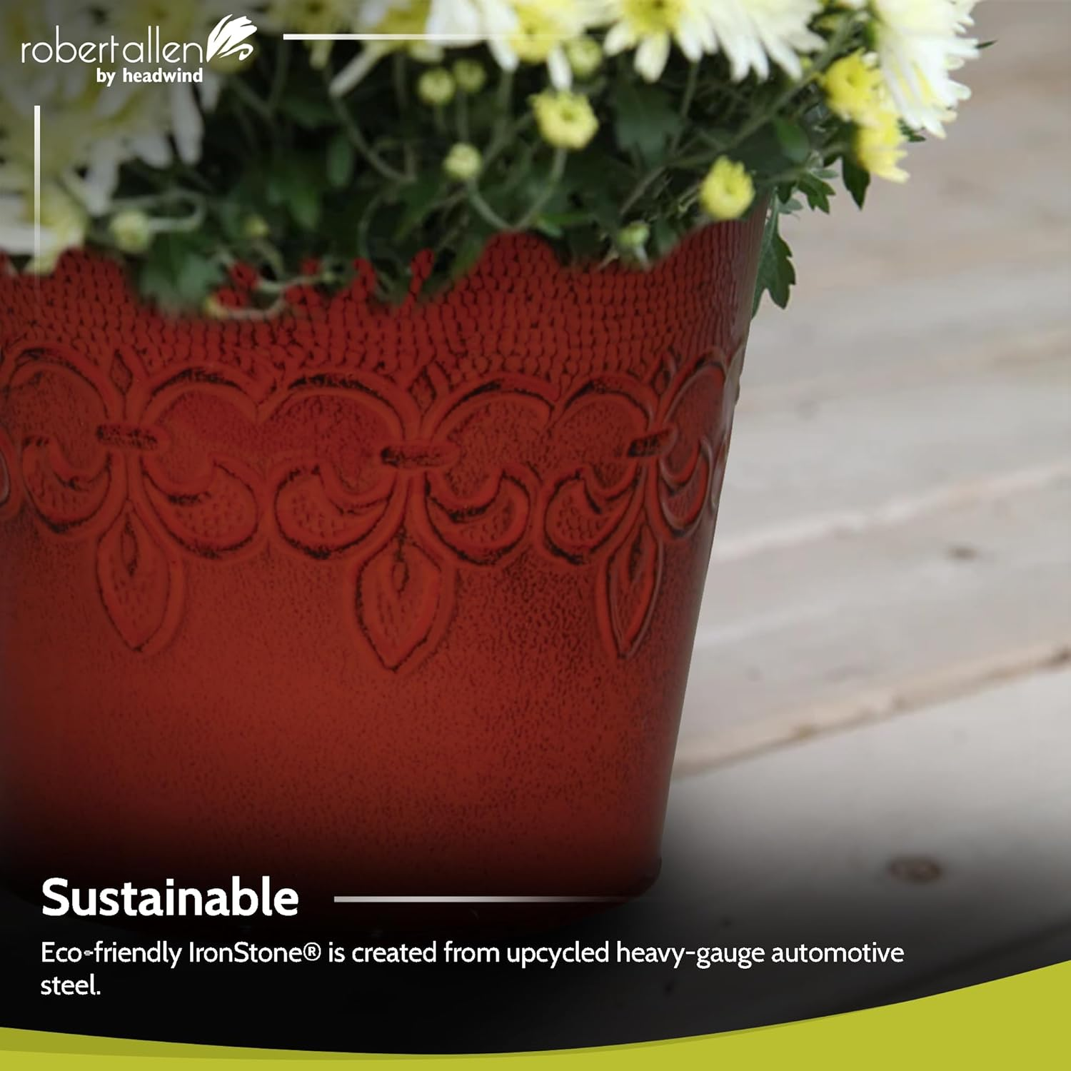 Robert Allen MPT01889 Fluer De Lis Series Metal Planter Flower Pot, 6 In, Color Cayenne Red image number 3