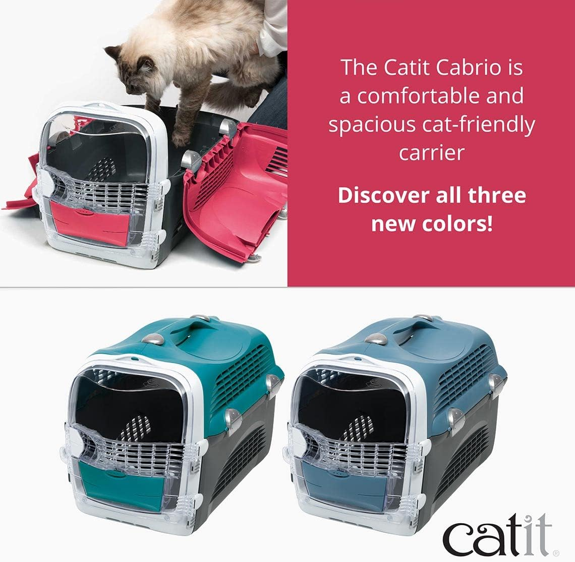 Catit Catit Cabrio Carrier, Cherry Red - Blue Grey image number 2