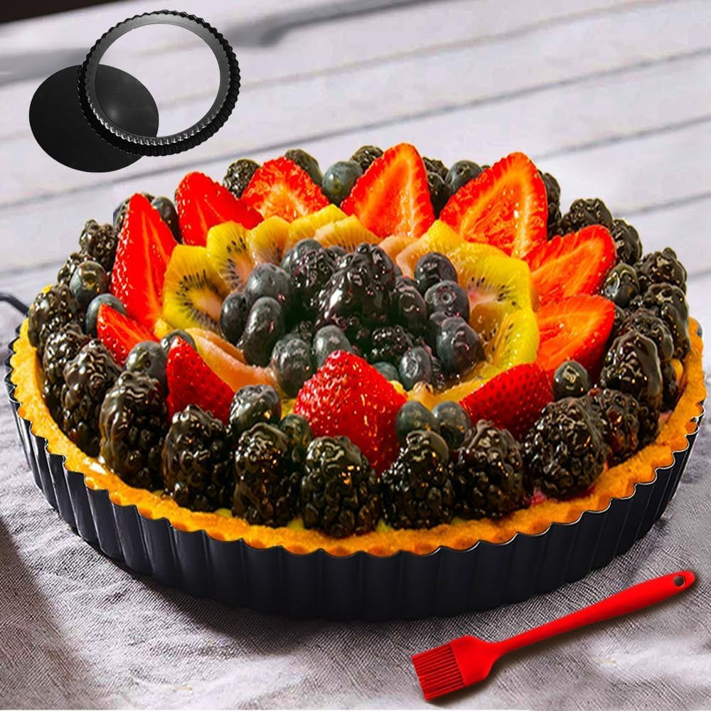 9 Inch Pan with Removable Bottom, Egg Tart and Milk Egg Cakes Pan, Pie Pan for Baking, Non Stick Carbon Steel Milk Egg Cakes Pan for Making Pies, Mousse Cakes, Fruits and Desserts image number 2