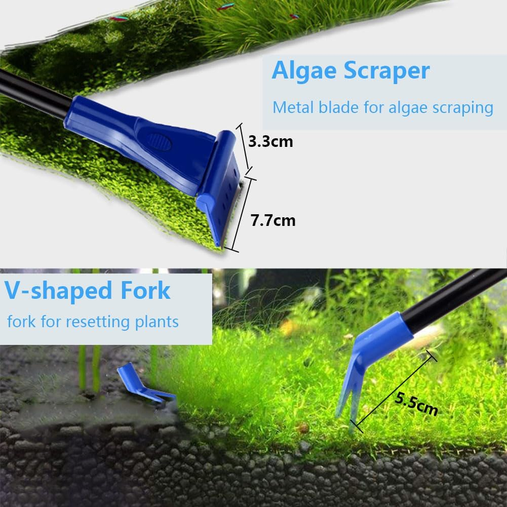 Vekol Fish Tank Cleaner Retractable 6 in 1 Aquarium Cleaning Tools Adjustable Long Handle Fish Tank Brush Cleaner Set with Algae Scraper, Fish Net, Spoon Net, Plant Fork, Gravel Rake, Clean Sponge image number 3
