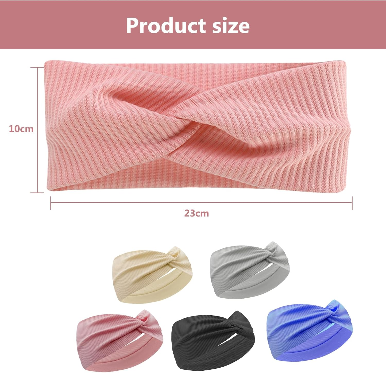 Women'S Elastic Hair Band, 5 Piece Headband Hair Accessories, Yoga Sports Headband, Women'S Elastic Headband off White, Navy Blue, Light Grey, Dark Grey, Pink image number 6