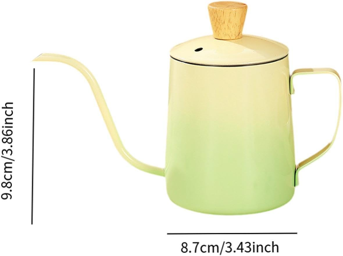Espresso Pour over Coffee Kettle 600Ml Stainless Steel 8.7X9.8Cm for Baristas anti Rust Multifunctional Hand Drip Coffee Pot, Gradient Green