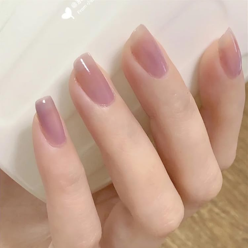 24 Pieces Short Press on Nails Square Artificial Nails Grape Purple Fingernails for Sticking Adhesive Nails Set Acrylic Nail Tips Women Spring Summer Nail Accessories