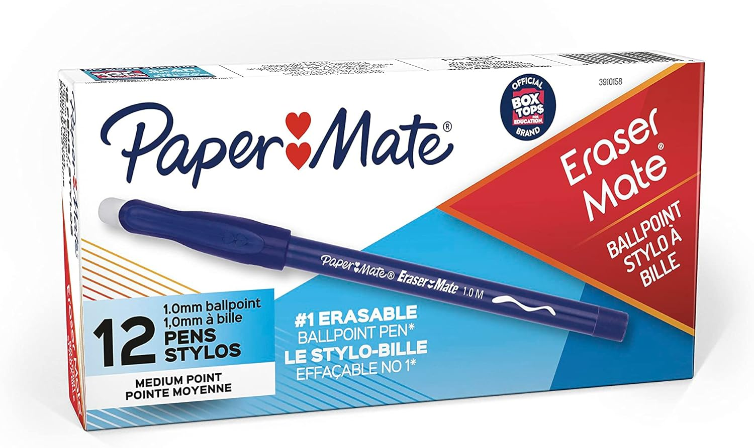 Paper Mate Erasermate Erasable Pen, Medium Point, Blue, Box of 12 image number 2