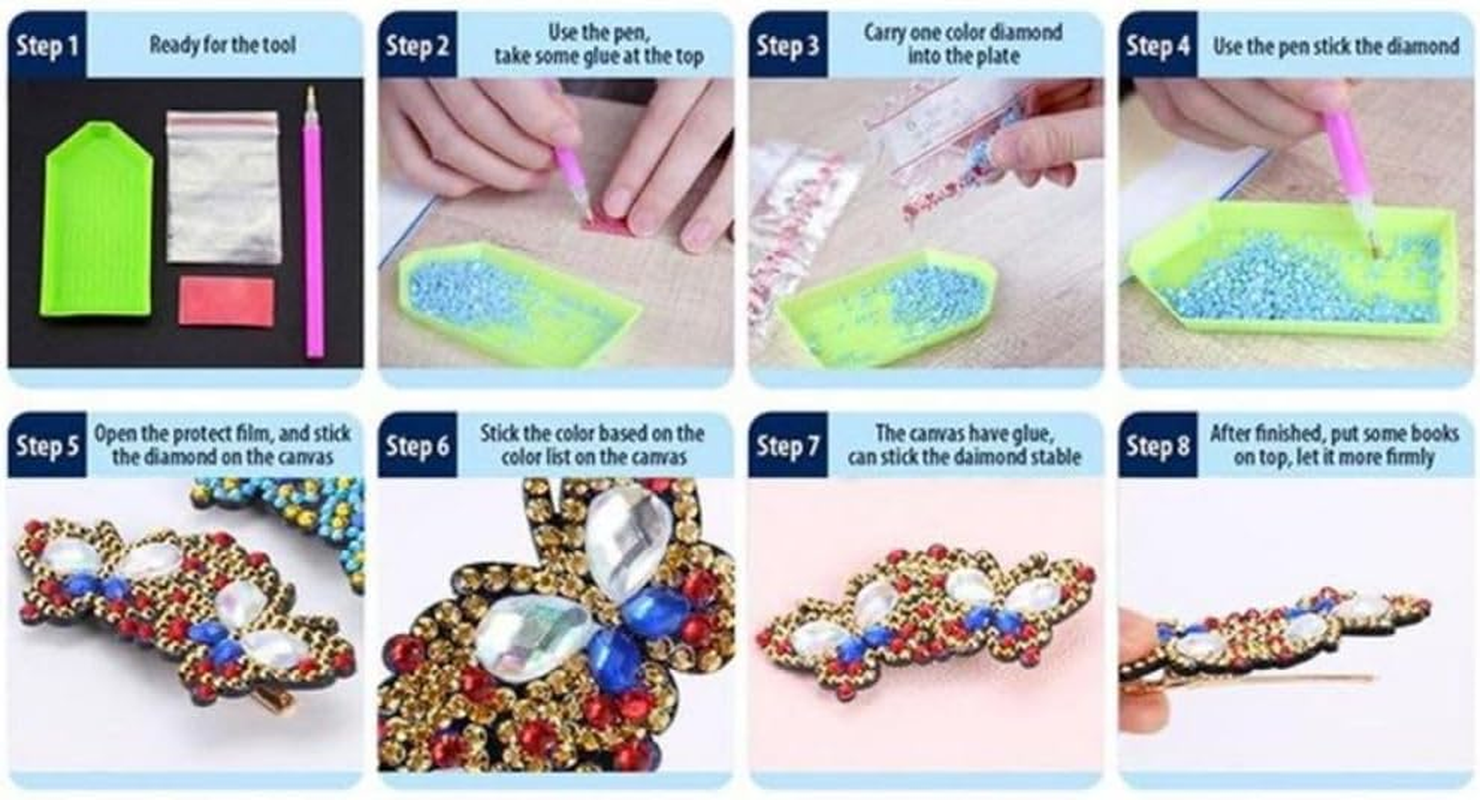 3Pcs Diamond Painting Hair Clips, 5D Bowknot Bobby Pins Girls Diy Diamond Hair Clip Butterfly Hairpin Elegant Barrettes Gift for Girls Daughter Best Friend or Mather 8.5 * 3.5Cm (J) image number 6